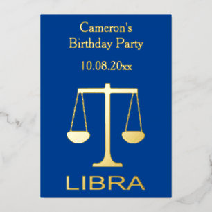 Invitation En Aluminium Libra Golden Scales Star Sign Custom Anniversaire