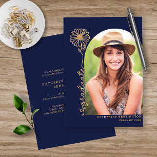 Invitation En Aluminium Licence photo manuscrite en or bleu marine