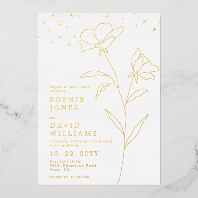 Invitation En Aluminium Ligne Botanique Fleur Art Mariage élégant Réel (Recto)