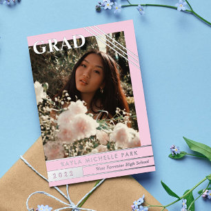 Invitation En Aluminium Lignes rose pâle et argent - Diplôme photo