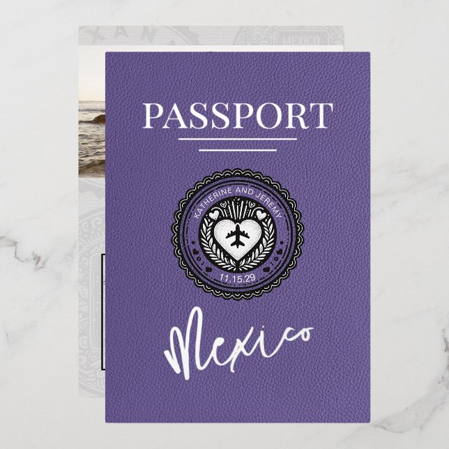 Invitation En Aluminium Lilac Mexique Mariage de passeport (Recto/Verso)