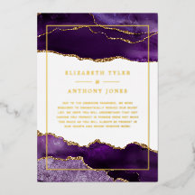 Liste de mariage Purple and Gold Agate avec carton