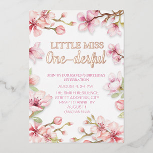 Invitation En Aluminium Little Miss One-derful 1er Anniversaire Fleur rose