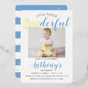 Invitation En Aluminium Little Mister Onederful Photo 1er anniversaire Rea