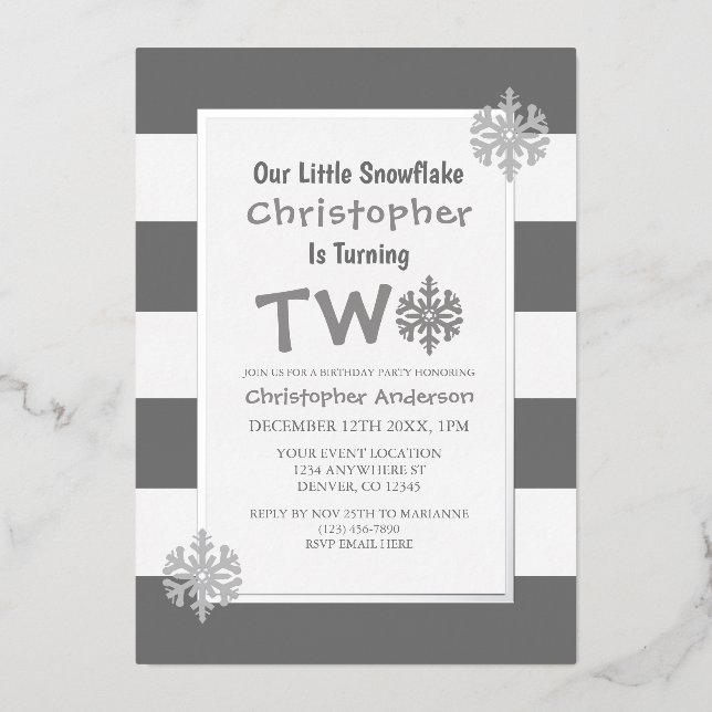 Invitation En Aluminium Little Snowflake 2e anniversaire (Recto)