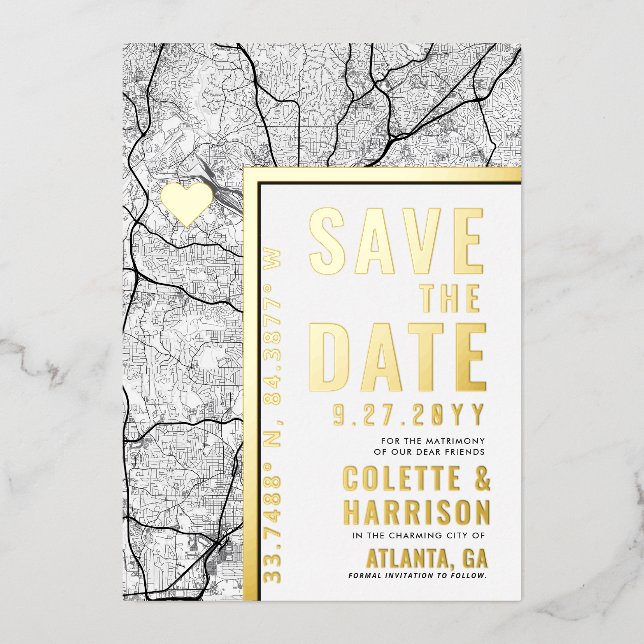 Invitation En Aluminium Localisateur d'amour Atlanta | Mariage Enregistrer (Recto)