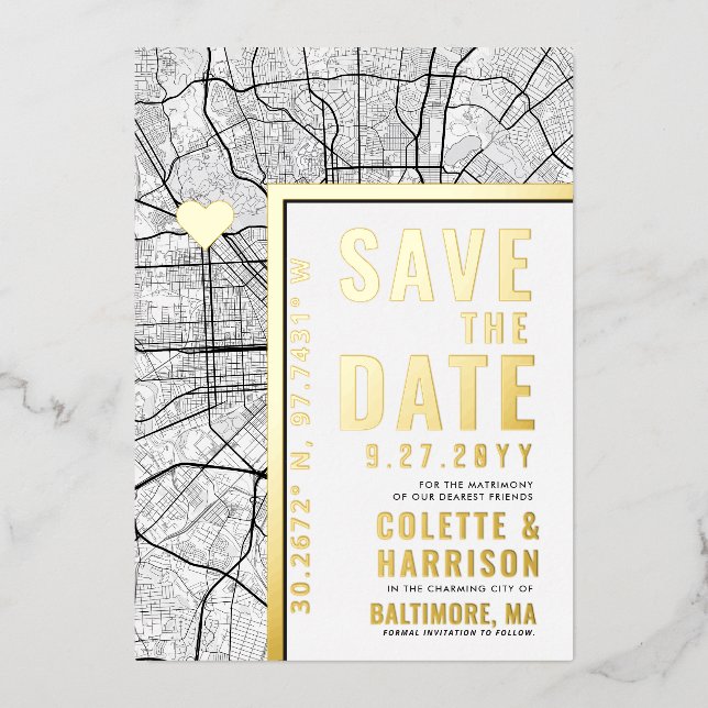 Invitation En Aluminium Localisateur d'amour Baltimore | Mariage Enregistr (Recto)