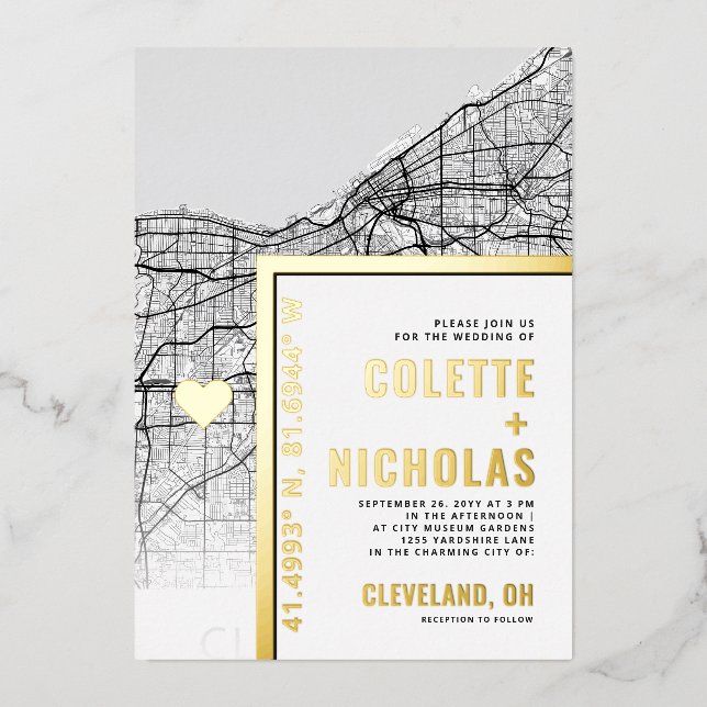 Invitation En Aluminium Localisateur d'amour Cleveland | Ville Mariage à t (Recto)