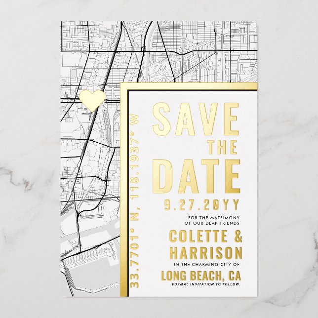 Invitation En Aluminium Localisateur d'amour de longue plage | Mariage Enr (Recto)