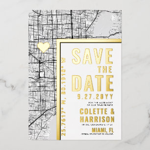 Invitation En Aluminium Localisateur d'amour de Miami   Économisez la date