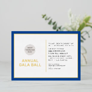 Invitation En Aluminium logo de BAL GALA moderne minimal bleu royal or