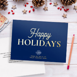 Invitation En Aluminium Logo Elegant Navy Blue Business Holiday Card