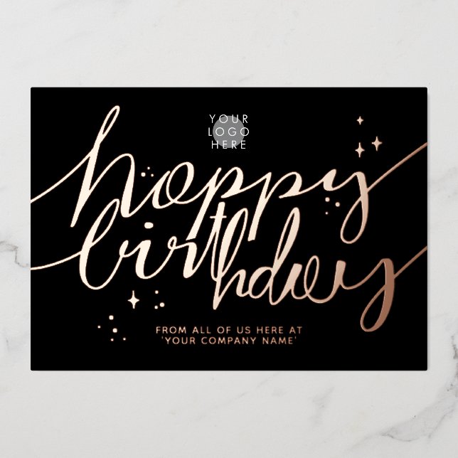 Invitation En Aluminium Logo Script Business Birthday Rose Gold Card (Recto)