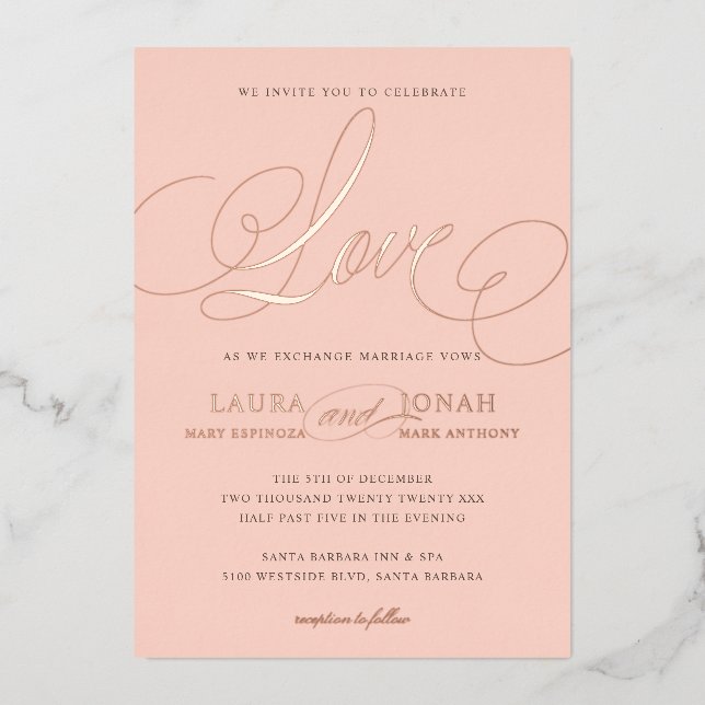 Invitation En Aluminium Loisirs romantiques Calligraphie Blush Rose Or (Recto)