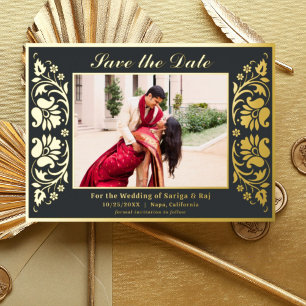 Invitation En Aluminium Lotus Flower Indian Save the Date with Photo Gold