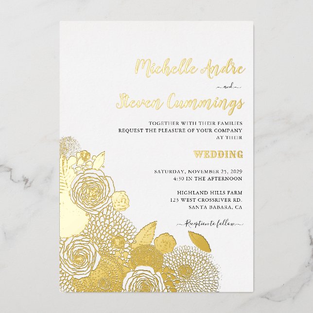 Invitation En Aluminium Love Blooms ・ Elégant Mariage Floral (Recto)