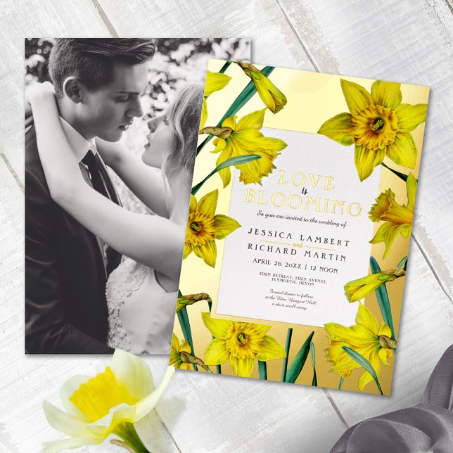 Invitation En Aluminium Love is blooming gold yellow daffodils wedding (Créateur téléchargé)