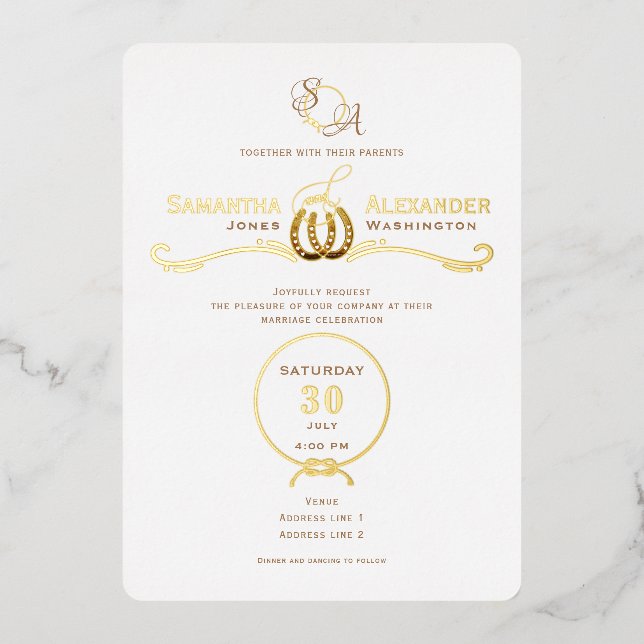 Invitation En Aluminium Lucky Love Western Rustic Barn Horseshoe Mariage (Recto)
