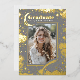 Invitation En Aluminium Lune céleste et étoiles Diplômé en photo