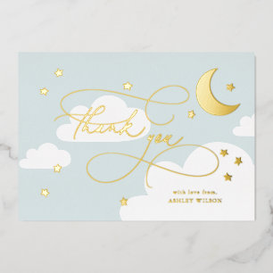 Invitation En Aluminium Lune et étoiles Bleu Script Merci bébé
