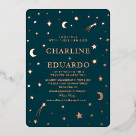 Invitation En Aluminium Lune et étoiles Céleste Starsign Mariage d'or