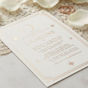 Invitation En Aluminium Lune et étoiles Céleste Starsign Mariage d'or