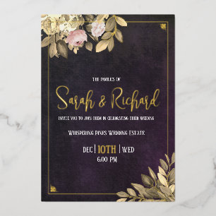 Invitation En Aluminium Luxe Art déco velours noir Mariage Botanique