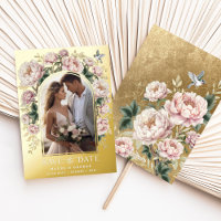 Luxe Chinoiserie Fleurs Photo Enregistrer la date