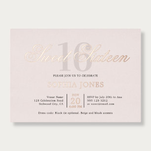 Invitation En Aluminium Luxe Elegant Rose Sweet 16