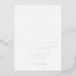 Invitation En Aluminium Luxe Elegant Wreath Monogram White Silver Mariage