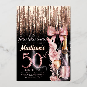 Invitation En Aluminium Luxe Foil 50ème Rose Vin Adulte Anniversaire