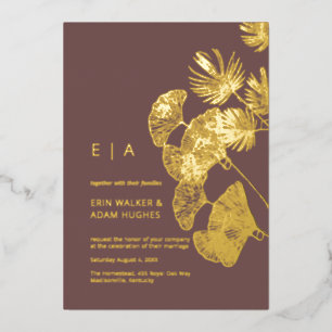 Invitation En Aluminium Luxe Gingko Leaf Real Gold Mariage
