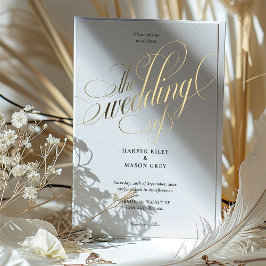 Invitation En Aluminium Luxe Gold Calligraphie Mariage Élégant Script