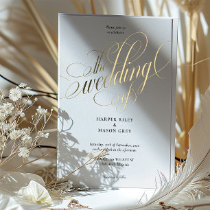 Invitation En Aluminium Luxe Gold Calligraphie Mariage Élégant Script