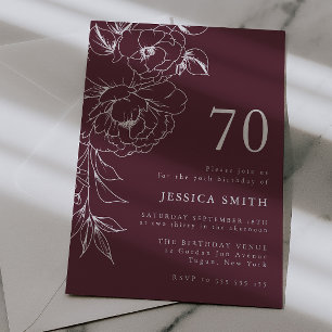 Invitation En Aluminium Luxe ligne artistique florale 70e anniversaire arg
