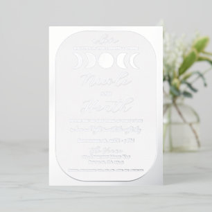 Invitation En Aluminium Luxe Luna Argenté Feuille de Lune Phase Mariage 