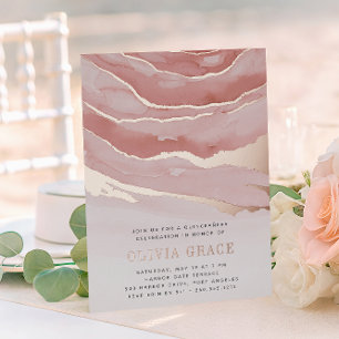Invitation En Aluminium Luxe Marbre Rose Quinceanera
