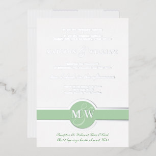 Invitation En Aluminium Luxe Monogramme Moderne Mariage Vert Silver Foil