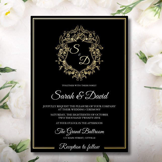 Invitation En Aluminium Luxe Noir et Or Classic Mariage élégant (Créateur téléchargé)
