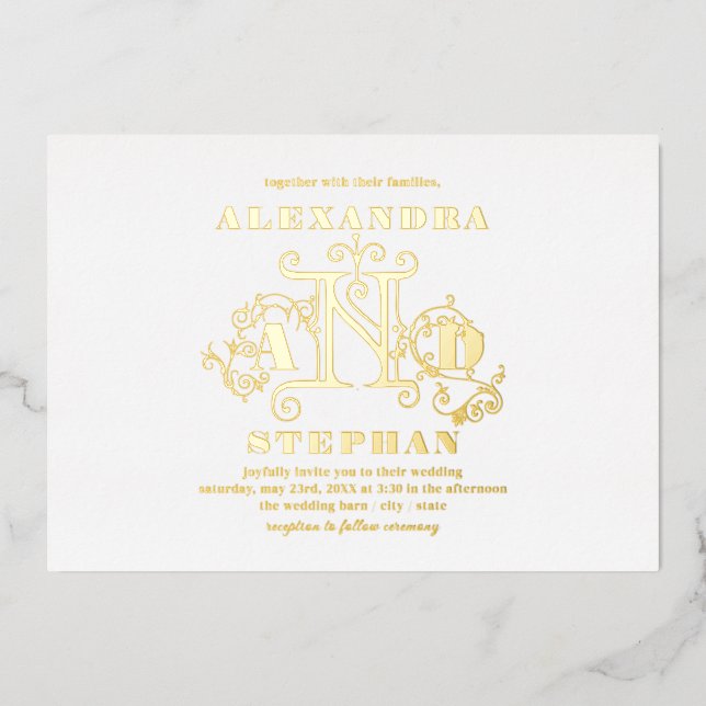 Invitation En Aluminium Luxe Romantique Flourish Calligraphie Mariage Or (Recto)