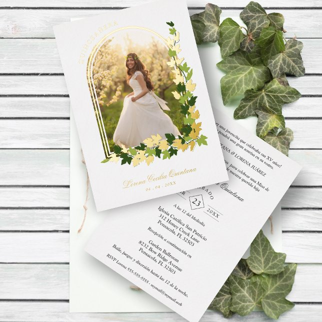 Invitation En Aluminium Luxe Romantique Ivy Arch espagnol Quinceañera Phot (Créateur téléchargé)