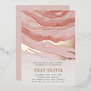 Invitation En Aluminium Luxe Sweet sixteen en marbre rose