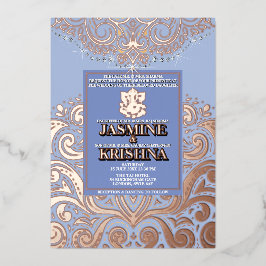 Invitation En Aluminium LuxGlitter bleu roseGold Ganesha Mariage hindou