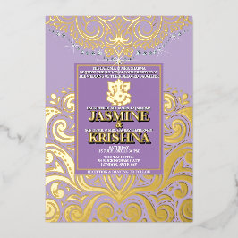 Invitation En Aluminium LuxGlitter Lavender Gold Ganesha Mariage hindou