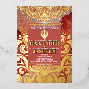 Invitation En Aluminium LuxGlitter Mariage indien Sikh Anand Karaj
