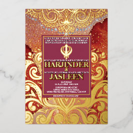 Invitation En Aluminium LuxGlitter Mariage indien Sikh Anand Karaj