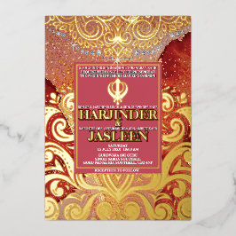 Invitation En Aluminium LuxGlitter Mariage indien Sikh Anand Karaj
