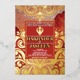 Invitation En Aluminium LuxGlitter Mariage indien Sikh Anand Karaj