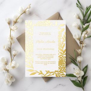 Invitation En Aluminium Luxueux anniversaire botanique en or blanc