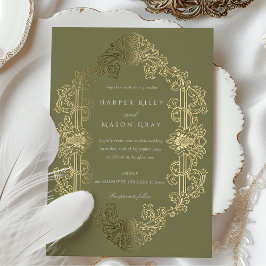 Invitation En Aluminium Luxueux Mariage Baroque Gold Sage Green